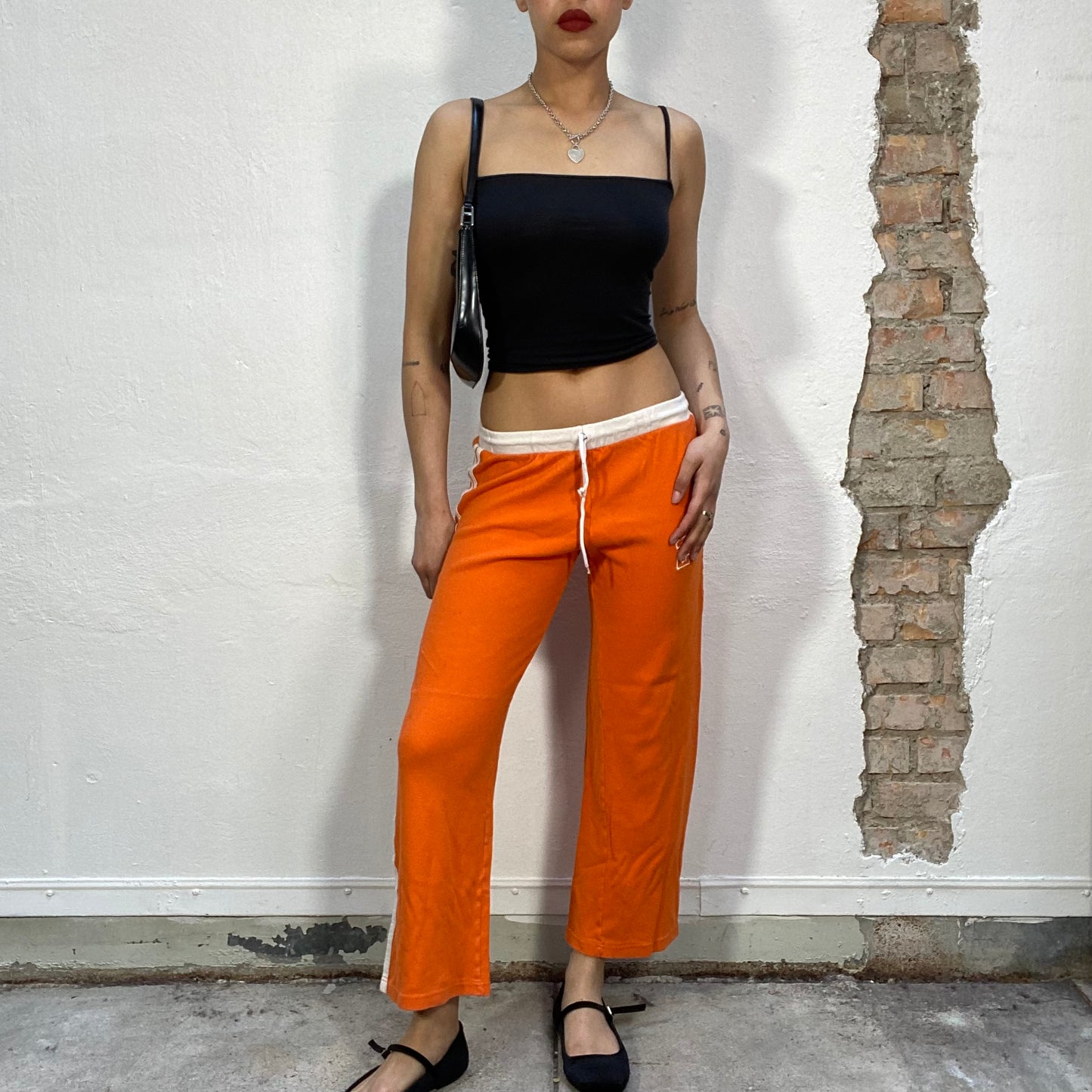 Vintage 90's Streetstyle Orange Sporty Capris with White Side Stripes (S)