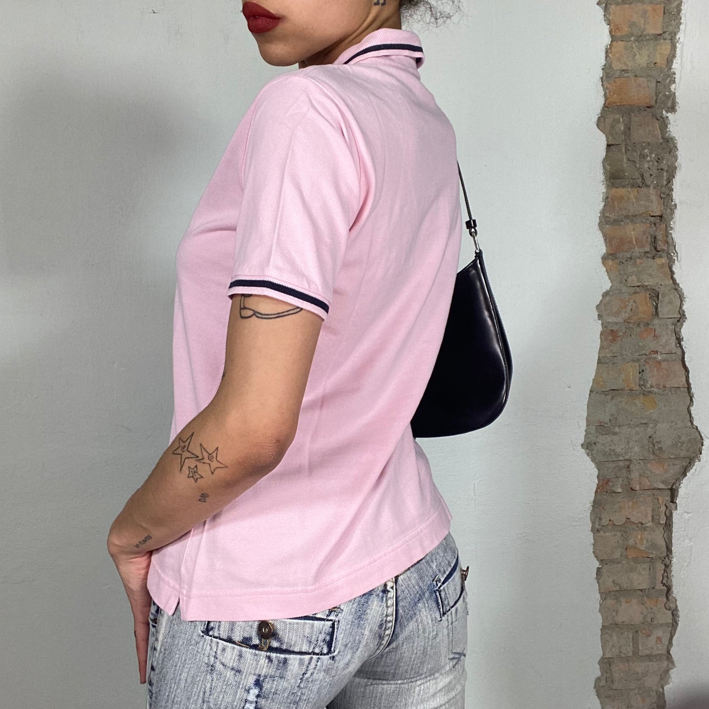 Vintage 90's Kappa Pink Polo Shirt With Black Stripe Detail (S/M)