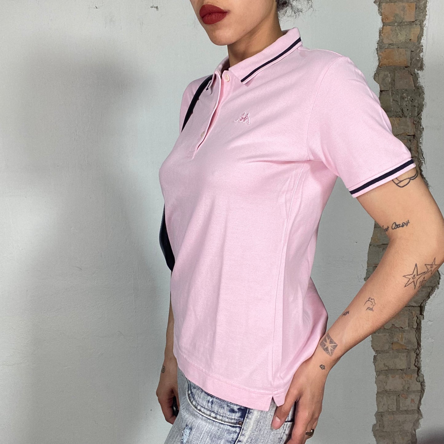 Vintage 90's Kappa Pink Polo Shirt With Black Stripe Detail (S/M)