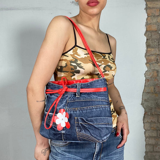Vintage 2000's Jeans Shoulder Bag with Red Glossy Strings