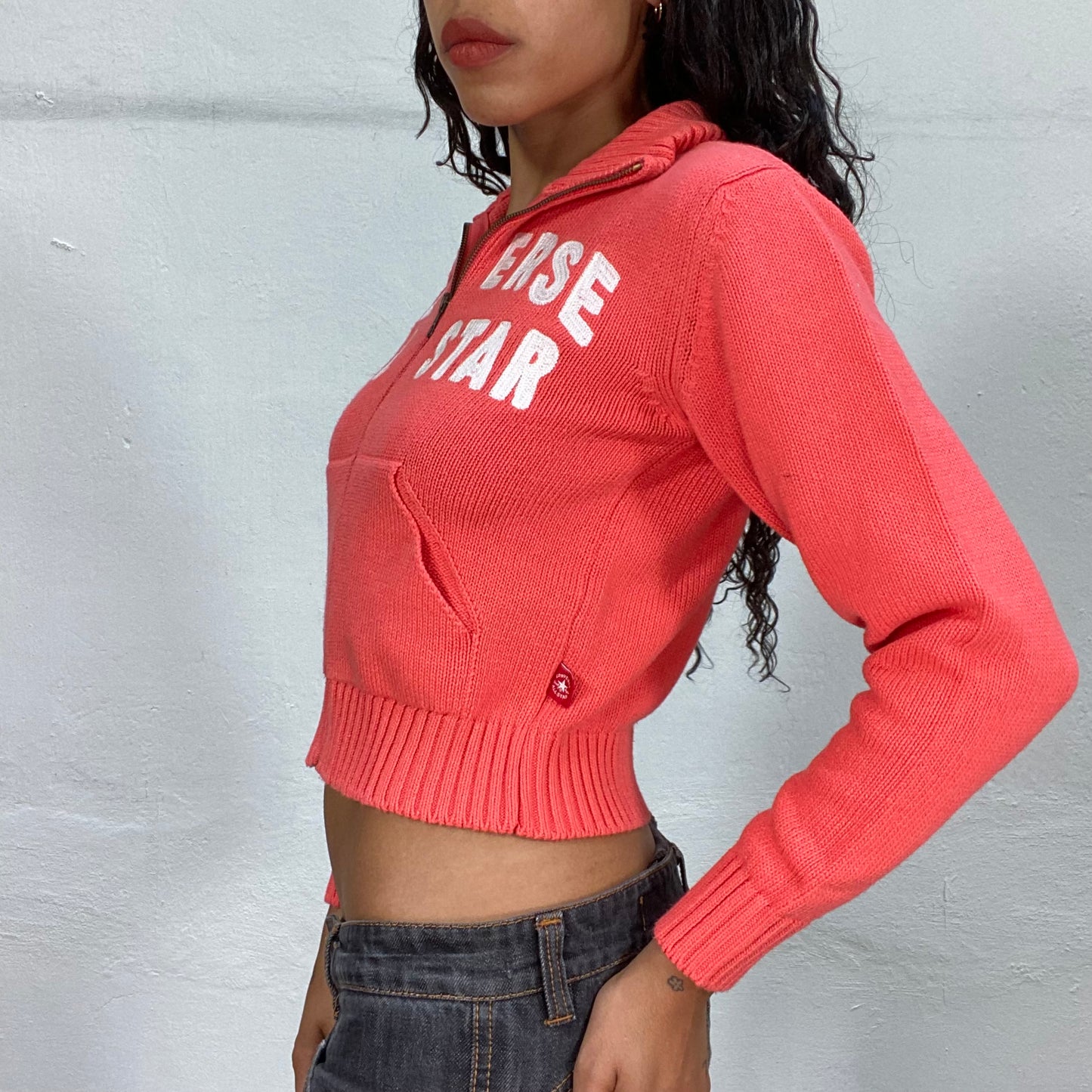 Vintage 2000's Converse Sporty Salmon Pink Zip Up Logo Sweater (XS/S)