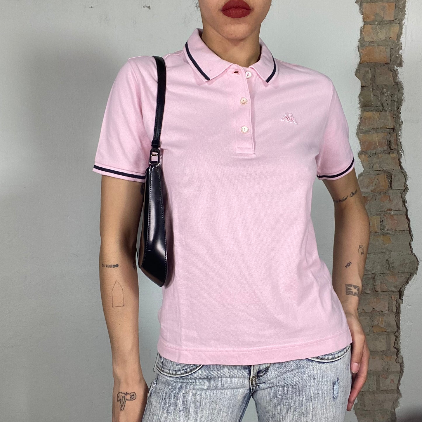 Vintage 90's Kappa Pink Polo Shirt With Black Stripe Detail (S/M)