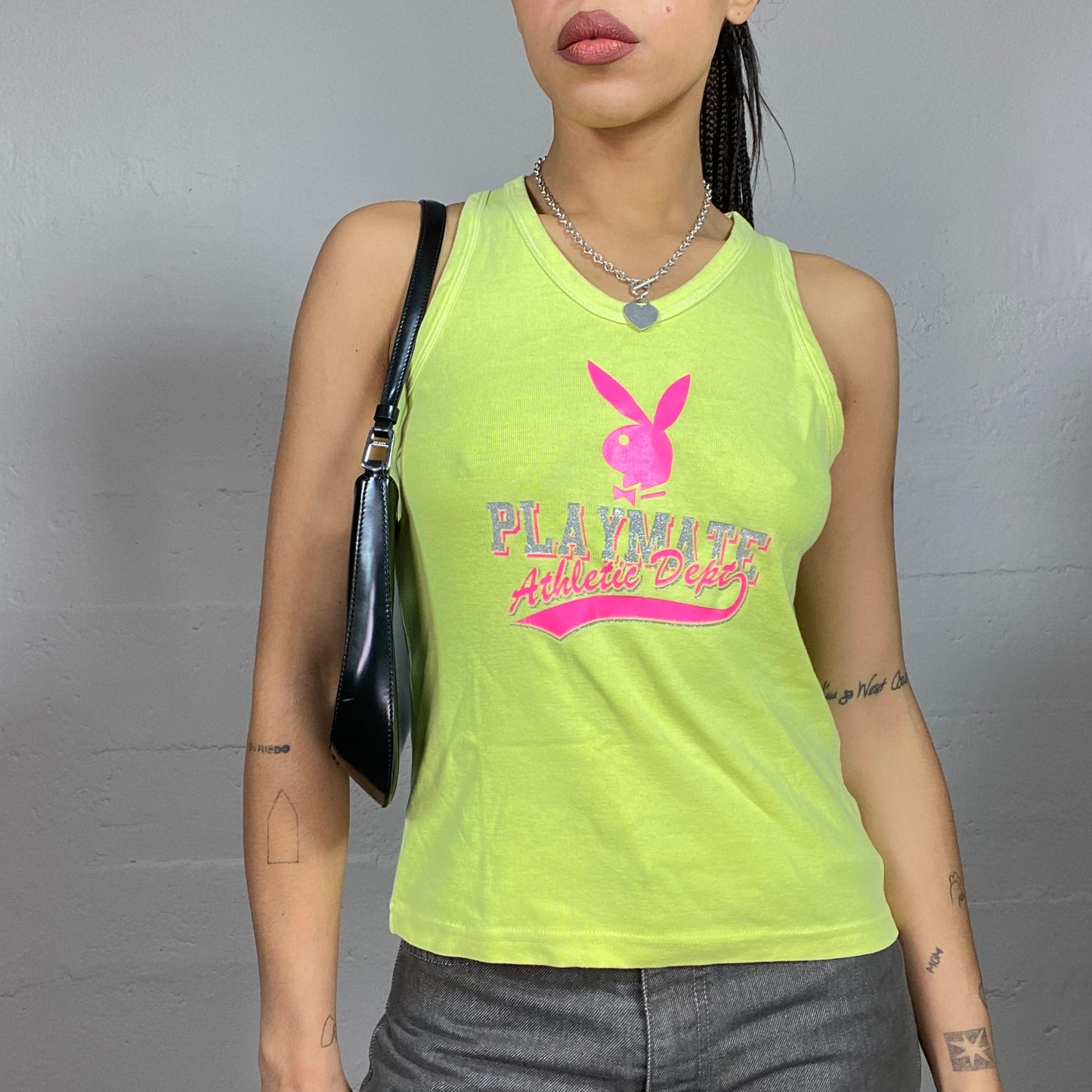 Vintage 90's Playboy Yellow Tank Top with Pink Logo Print (S)