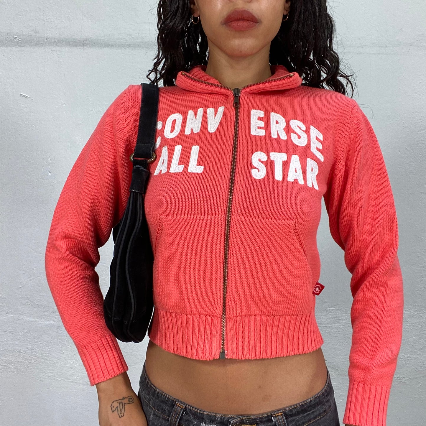 Vintage 2000's Converse Sporty Salmon Pink Zip Up Logo Sweater (XS/S)