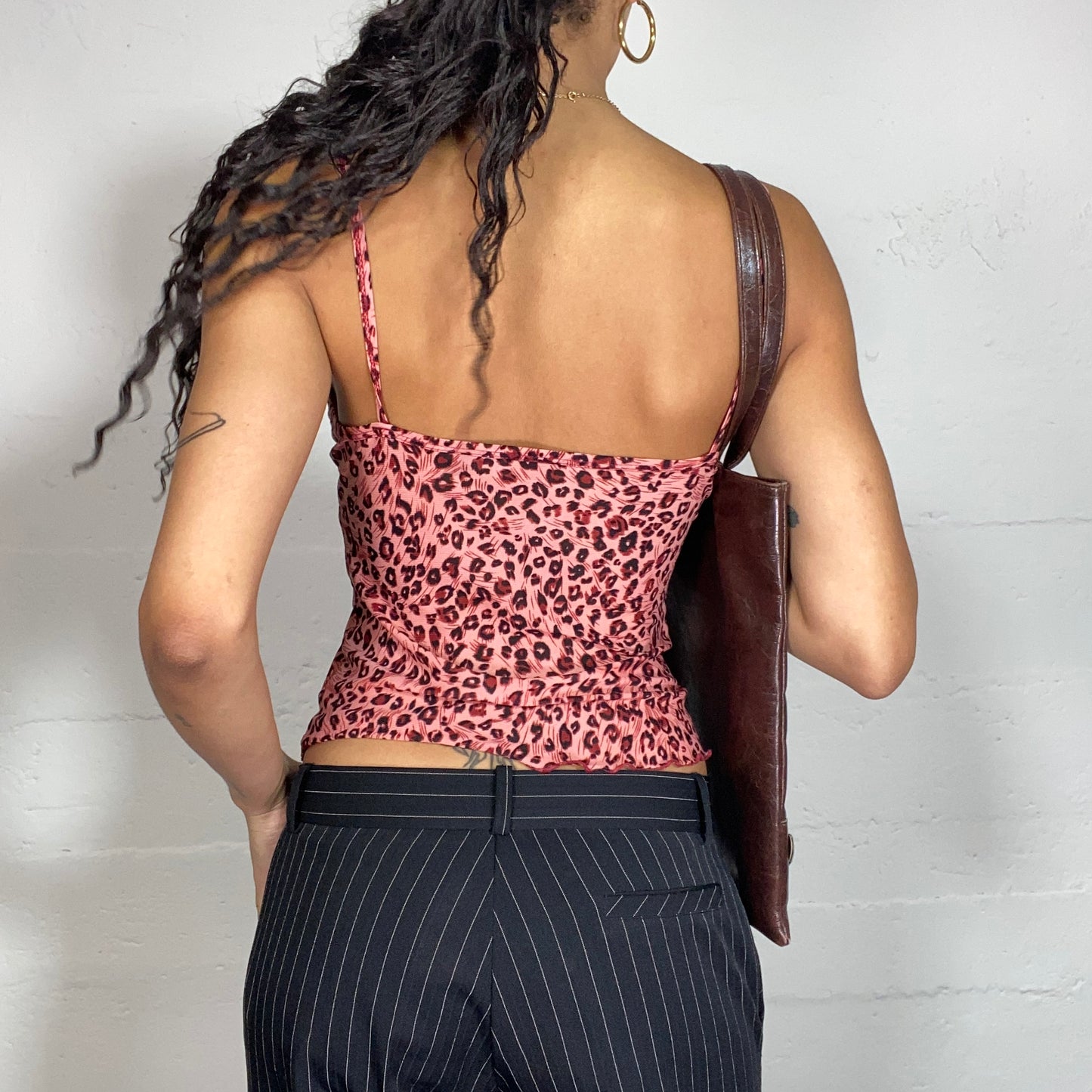 Vintage 2000's Downtown Girl Salmon Pink Top with Leopard Print (S)