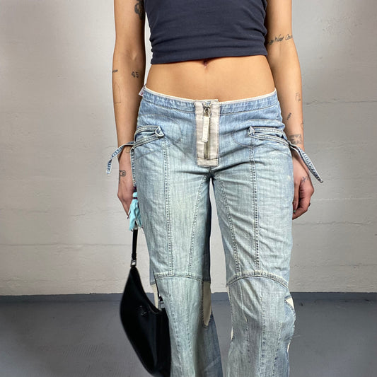 Vintage 90's Rave Denim Capri Cargo Pants with Pockets & Zips Detail (S)