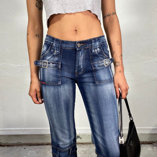 Vintage 2000's Downtown Girl Denim Jeans with Belted Pockets Detail (S)