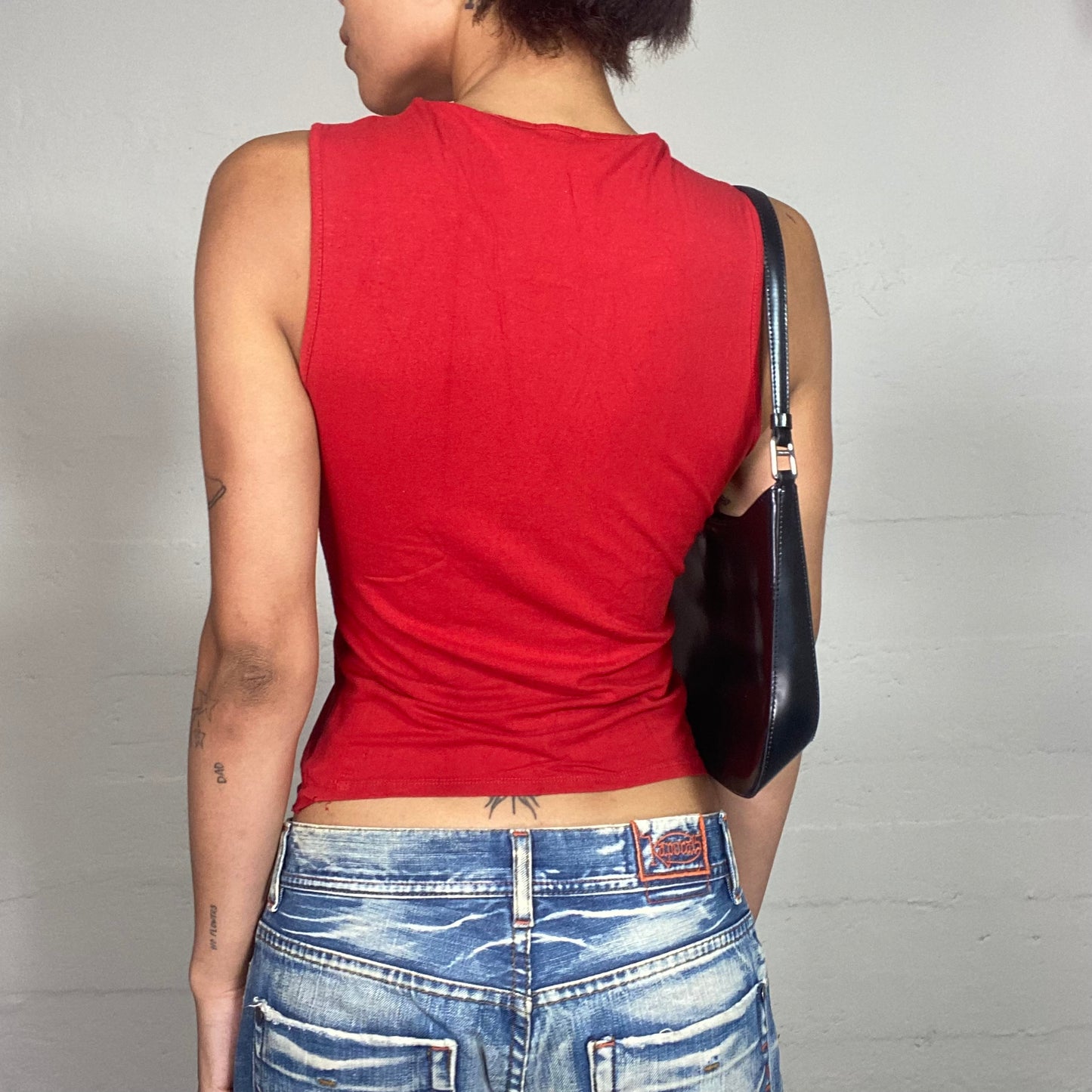 Vintage 90's Morgan Downtown Girl Red Top with Graffiti Brand Print (S)