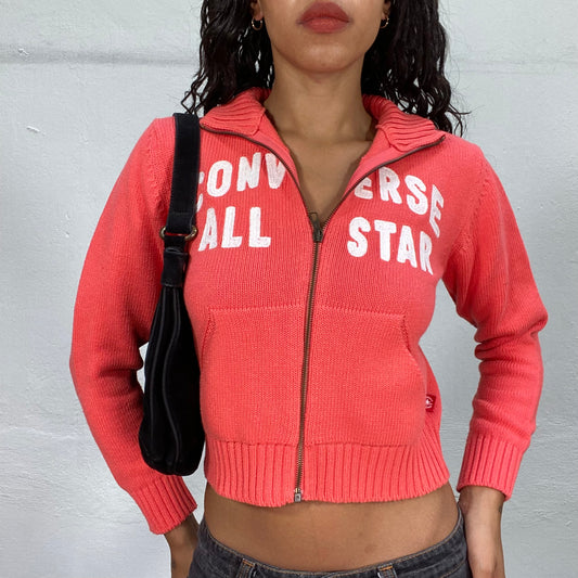 Vintage 2000's Converse Sporty Salmon Pink Zip Up Logo Sweater (XS/S)