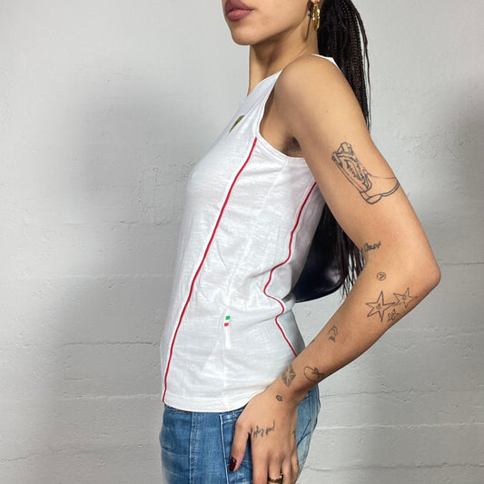Vintage 2000's Ferrari Sporty White Top with Yellow Brand Logo Print (S)