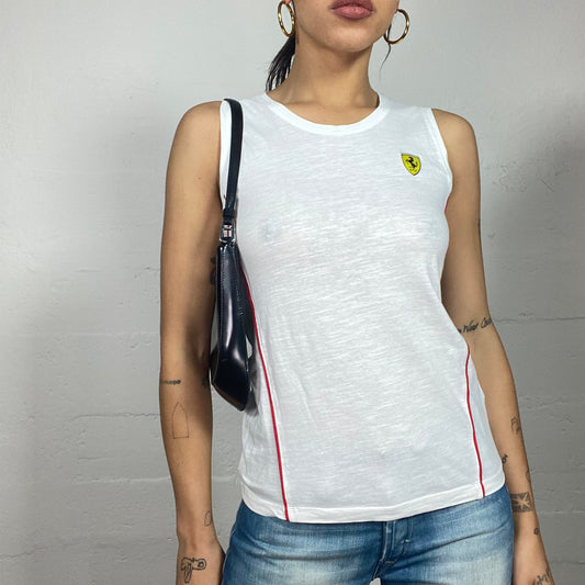 Vintage 2000's Ferrari Sporty White Top with Yellow Brand Logo Print (S)