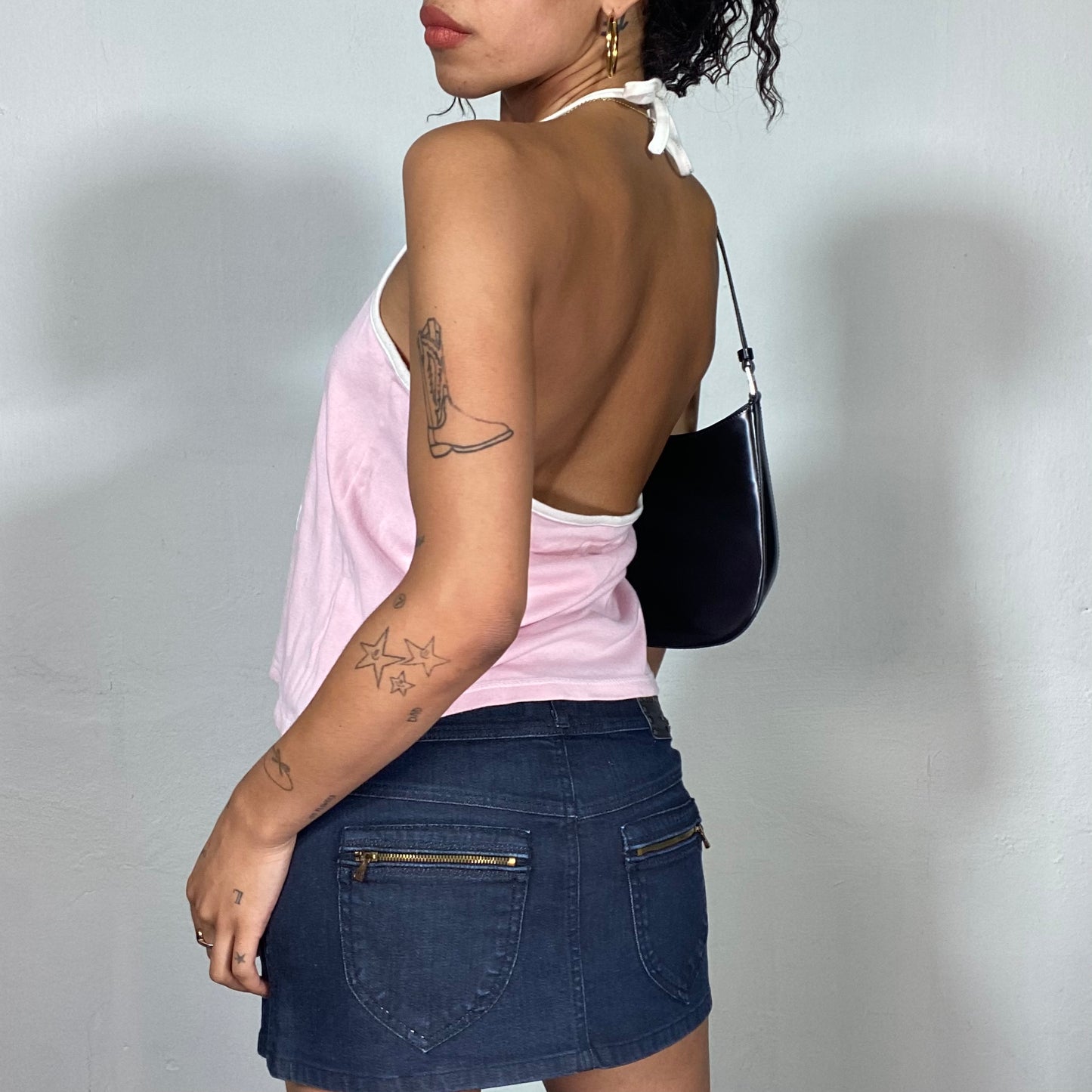 Vintage 90's Sporty Baby Pink Backless Top with "68 Final Team" Print (S/M)