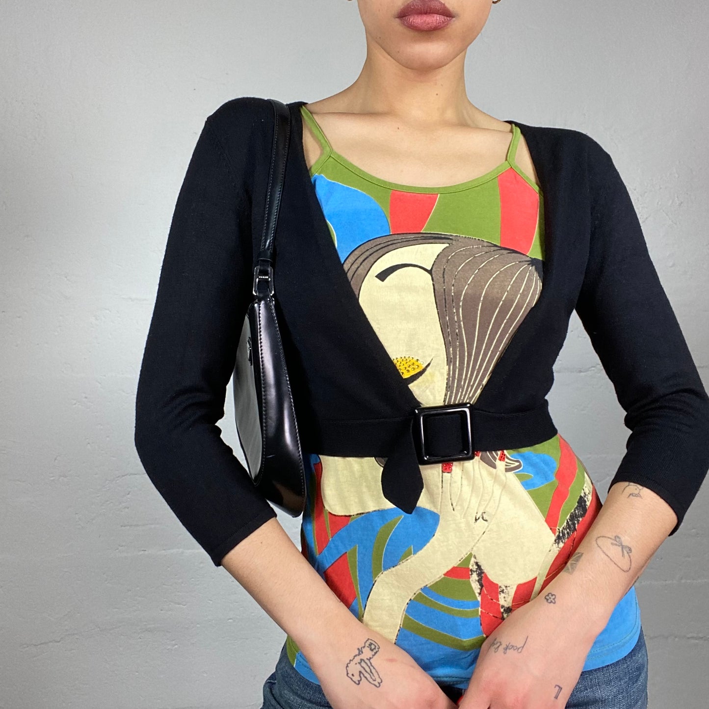 Vintage 2000's Ballet Black Short Sleeve Bolero with Buckle Tie Up Detail (S)