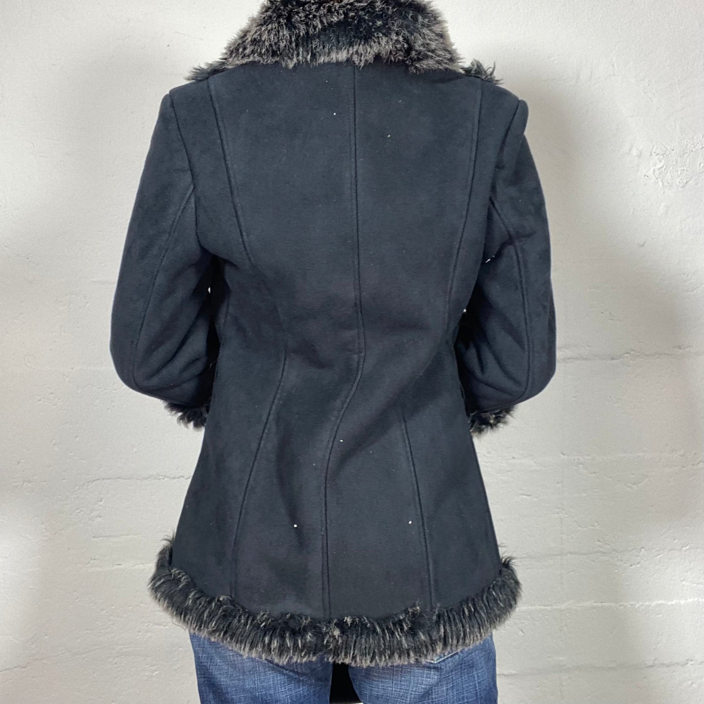 Vintage 2000's Bratz Black Midi Afghan Coat with Faux Fur Details (S/M)