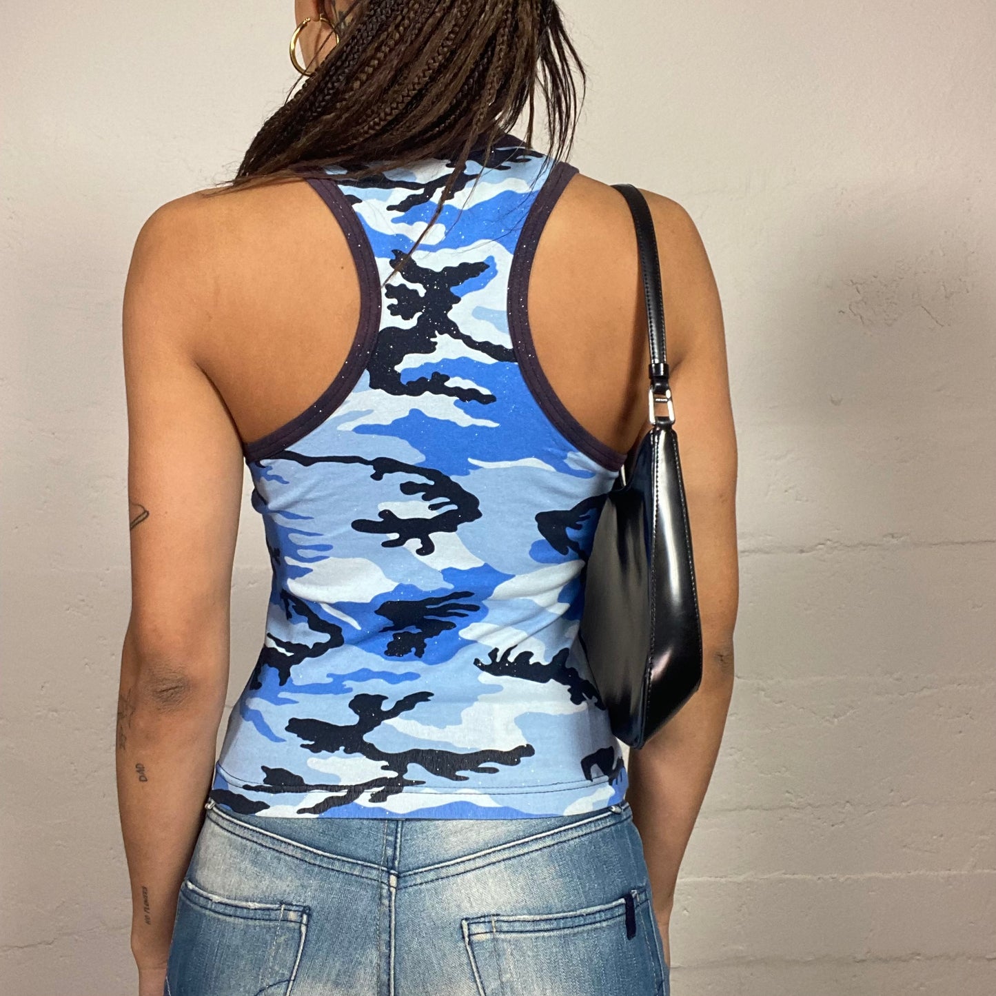 Vintage 2000's Archive Blue Top with Camo Print (S)