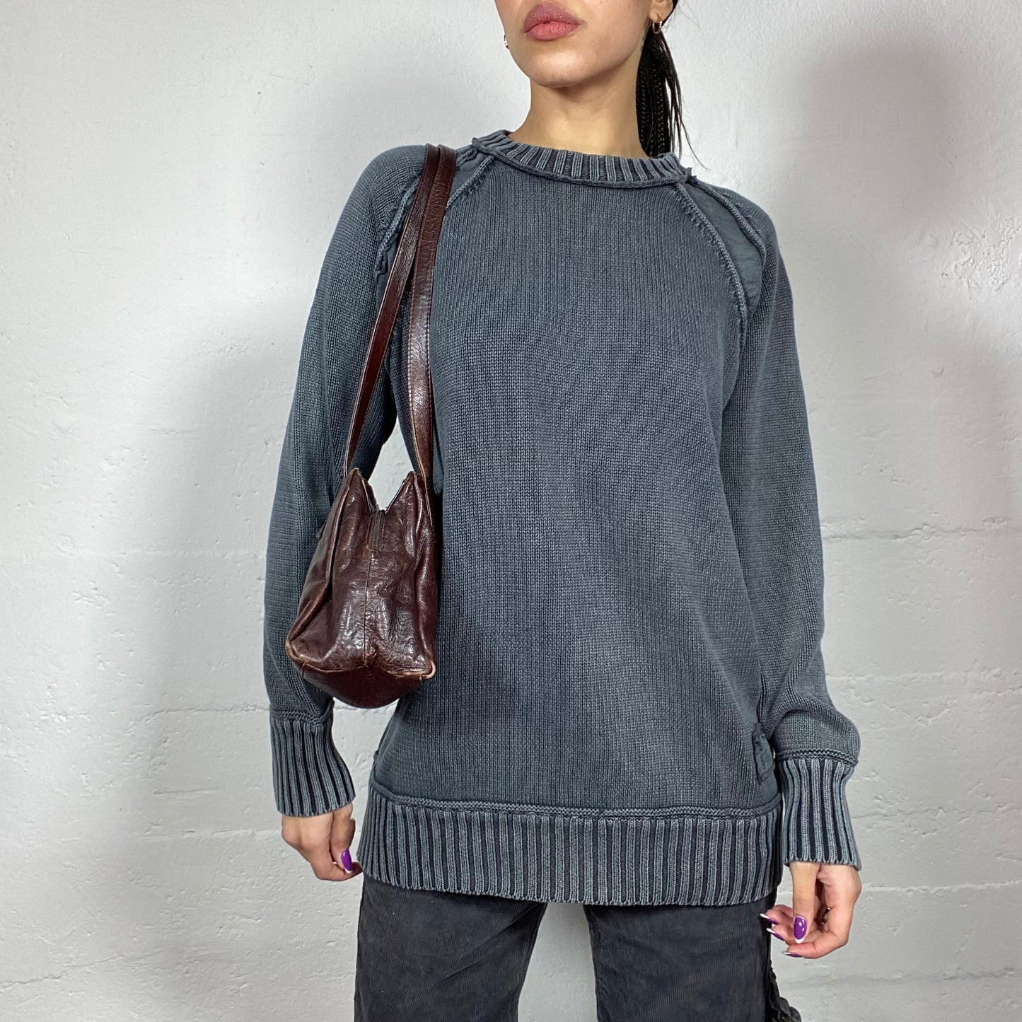 Vintage 2000's Sporty Grey Pullover with Knitted Material (L)