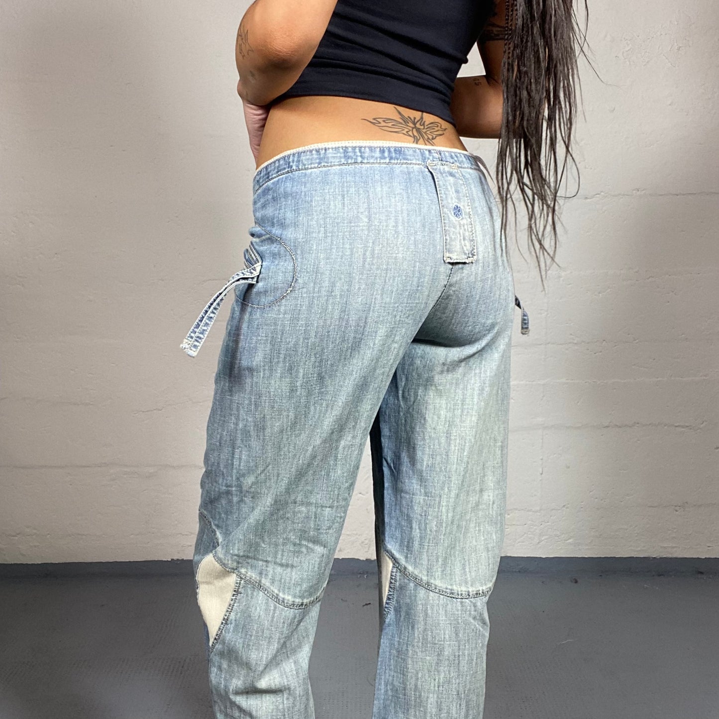 Vintage 90's Rave Denim Capri Cargo Pants with Pockets & Zips Detail (S)