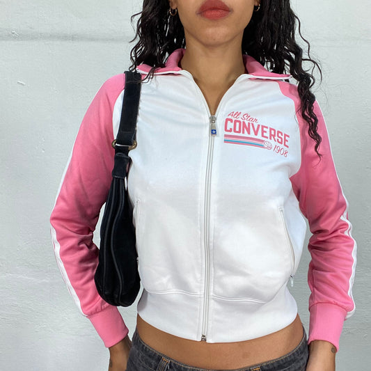 Vintage 90's Converse Downtown Girl Pink Zip Up Sweater with Logo Detail (S)