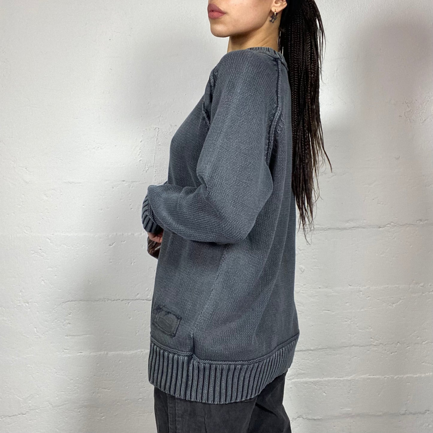 Vintage 2000's Sporty Grey Pullover with Knitted Material (L)