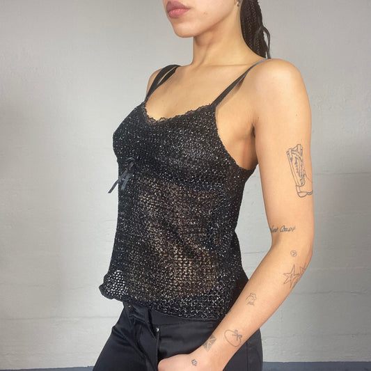 Vintage 90's Clubwear Black Glitter Maille Material Top (S/M)