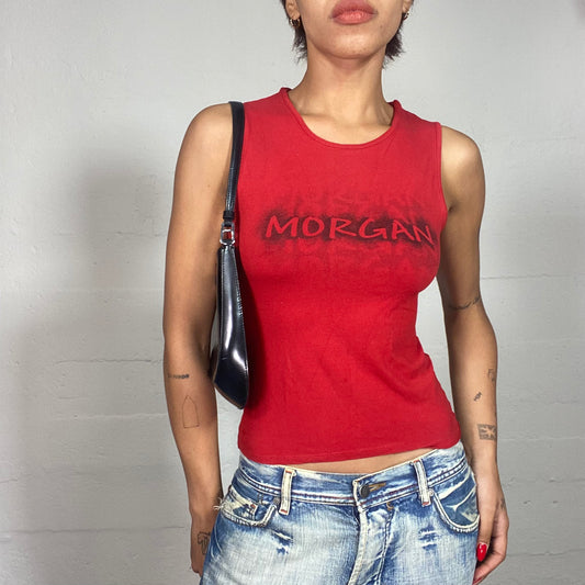 Vintage 90's Morgan Downtown Girl Red Top with Graffiti Brand Print (S)