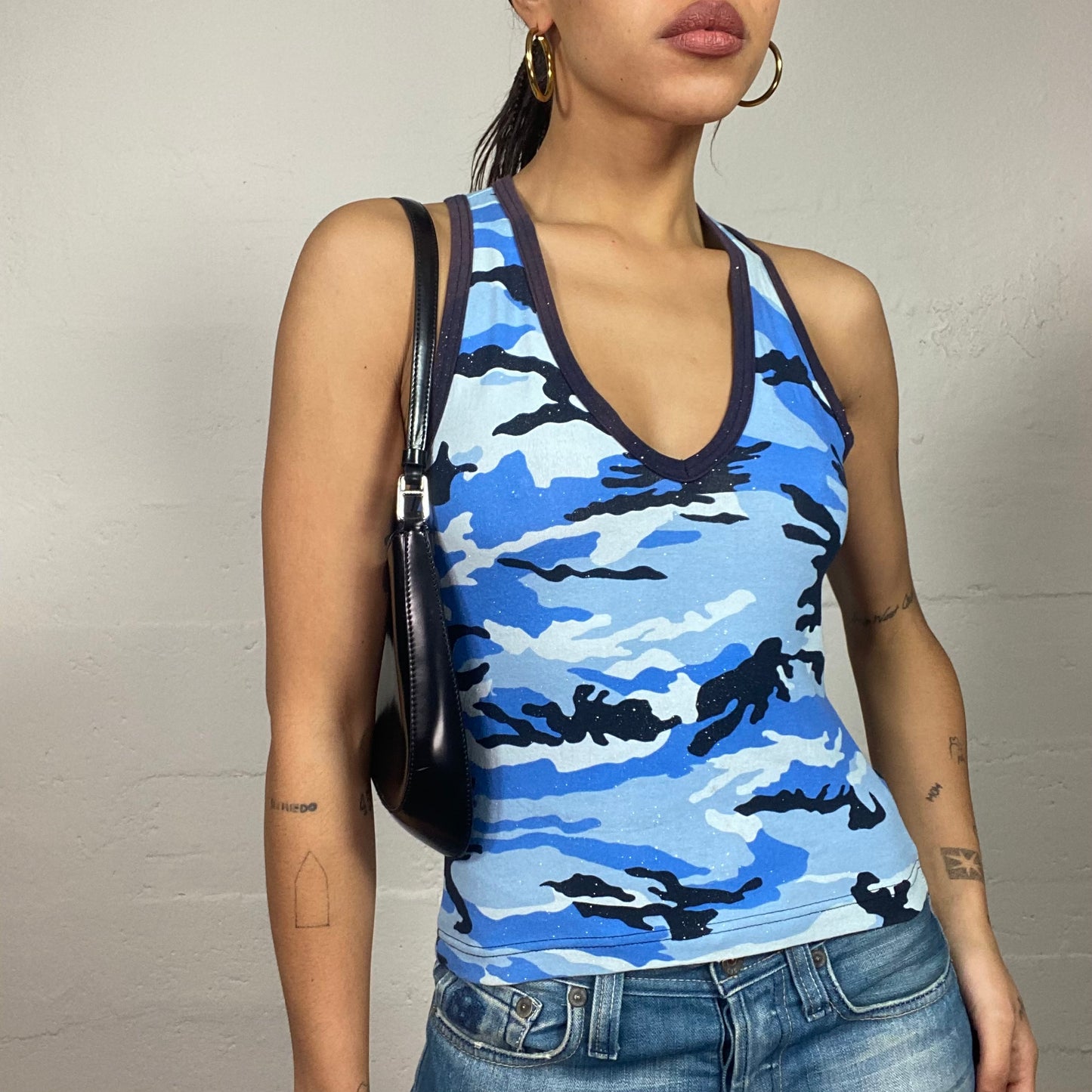 Vintage 2000's Archive Blue Top with Camo Print (S)