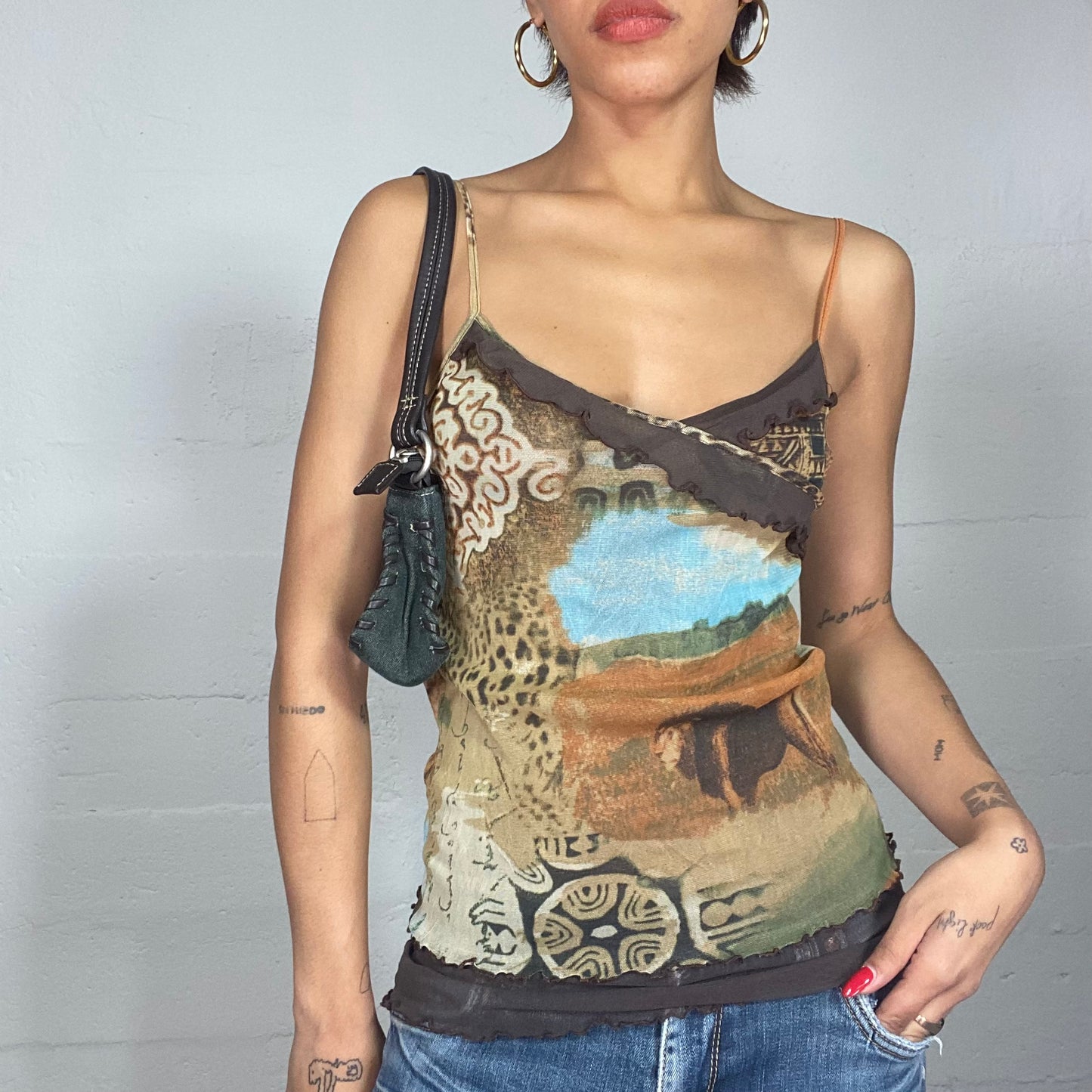 Vintage 90's Batik Olive Green Top with Savannah Print (S)