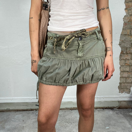 Vintage 2000's Grunge Khaki Mini Skirt with Camo Waist Strap (S)