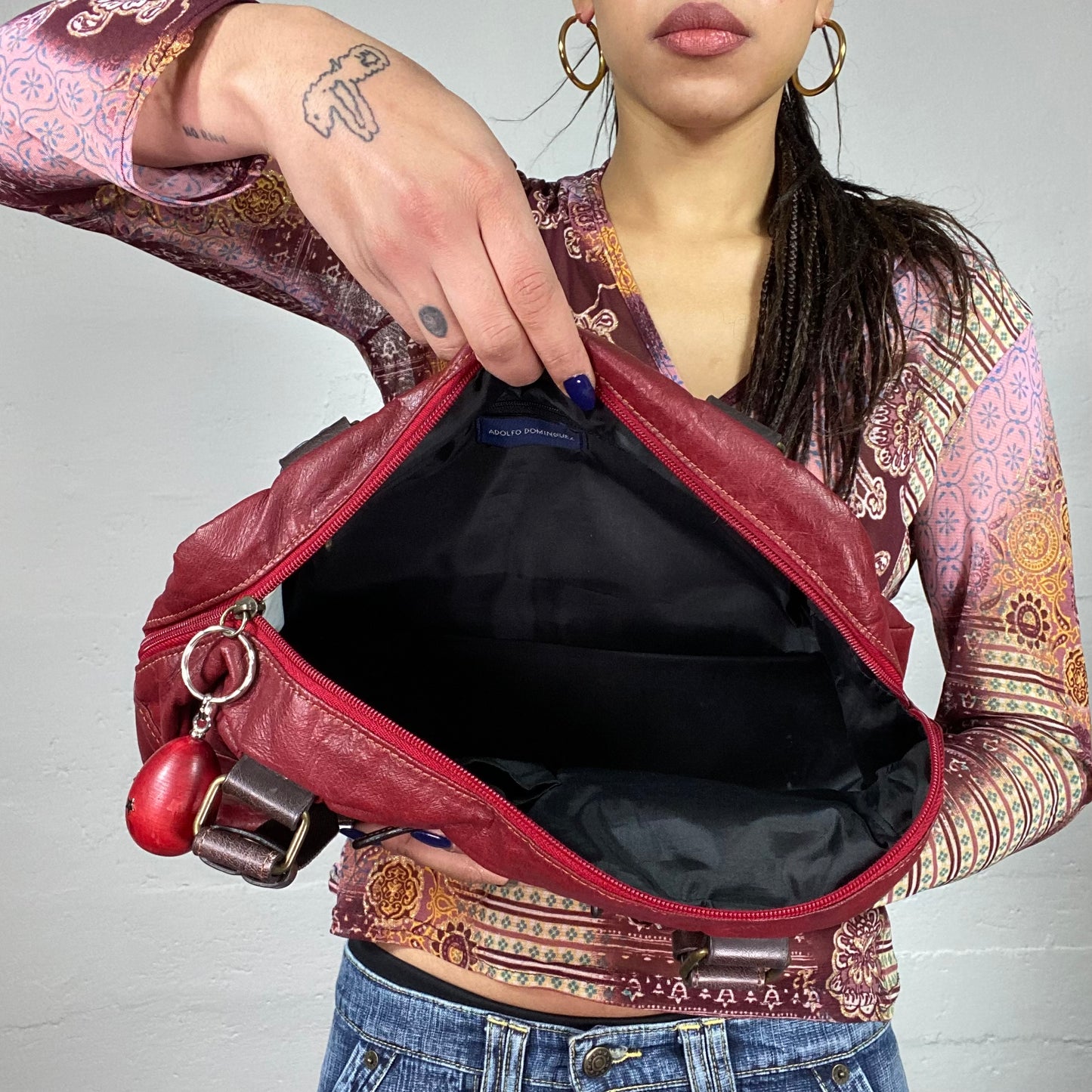 Vintage 2000's Cherry Red Shoulder Bag with Big Pockets Detail