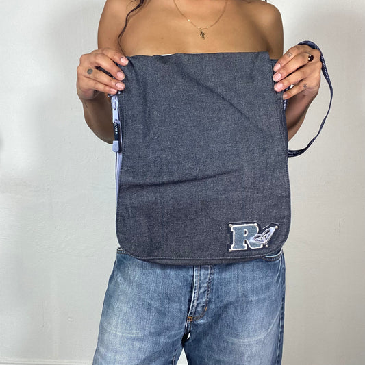 Vintage 2000's Roxy Funky Denim Grey Laptop Messenger Bag with Logo Embroidery Detail