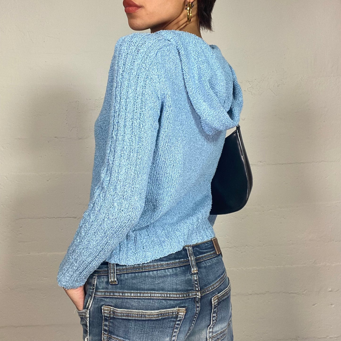 Vintage 2000's Baby Blue Hooded Pullover with Sided Zip Detail (M)