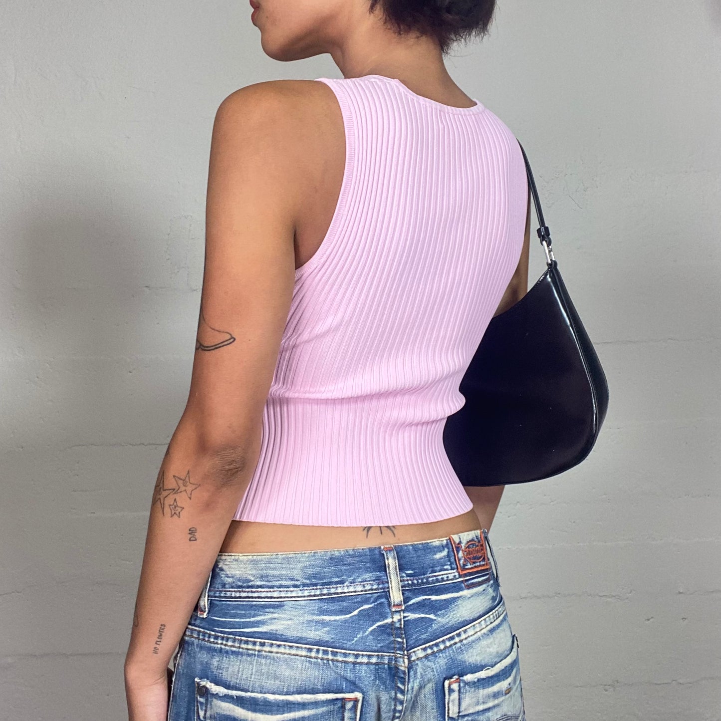 Vintage 2000's Soft Girl Pink Crossed Top with Ribbed Material (S/M)