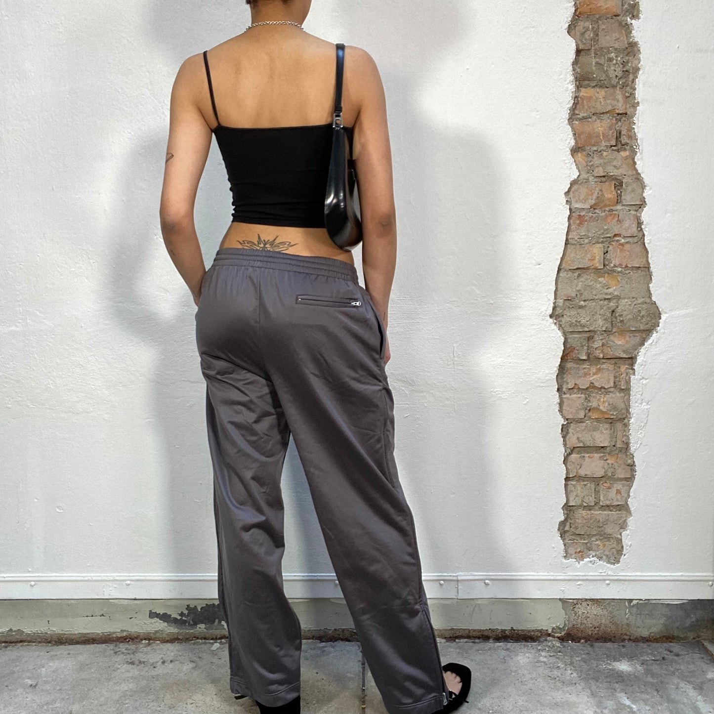 Vintage 90's Kappa Grey Shiny Jogger Pants with Leg Side Zipper (M)