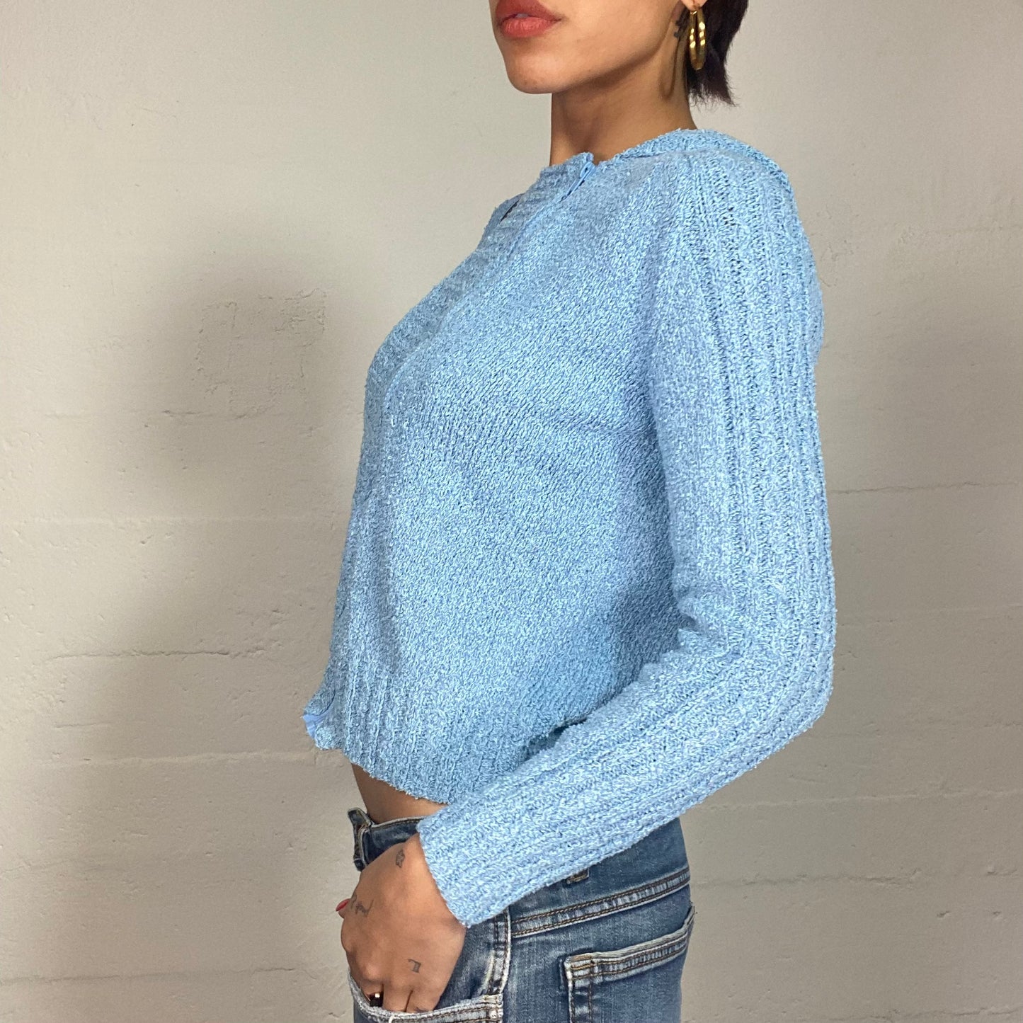 Vintage 2000's Baby Blue Hooded Pullover with Sided Zip Detail (M)