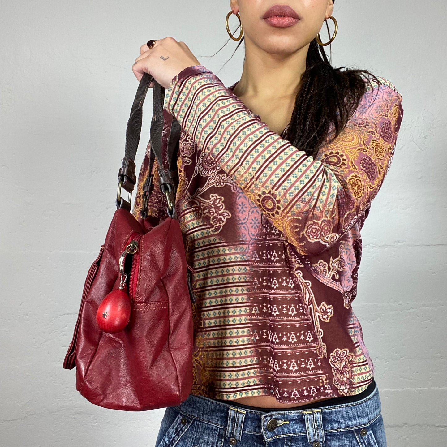 Vintage 2000's Cherry Red Shoulder Bag with Big Pockets Detail