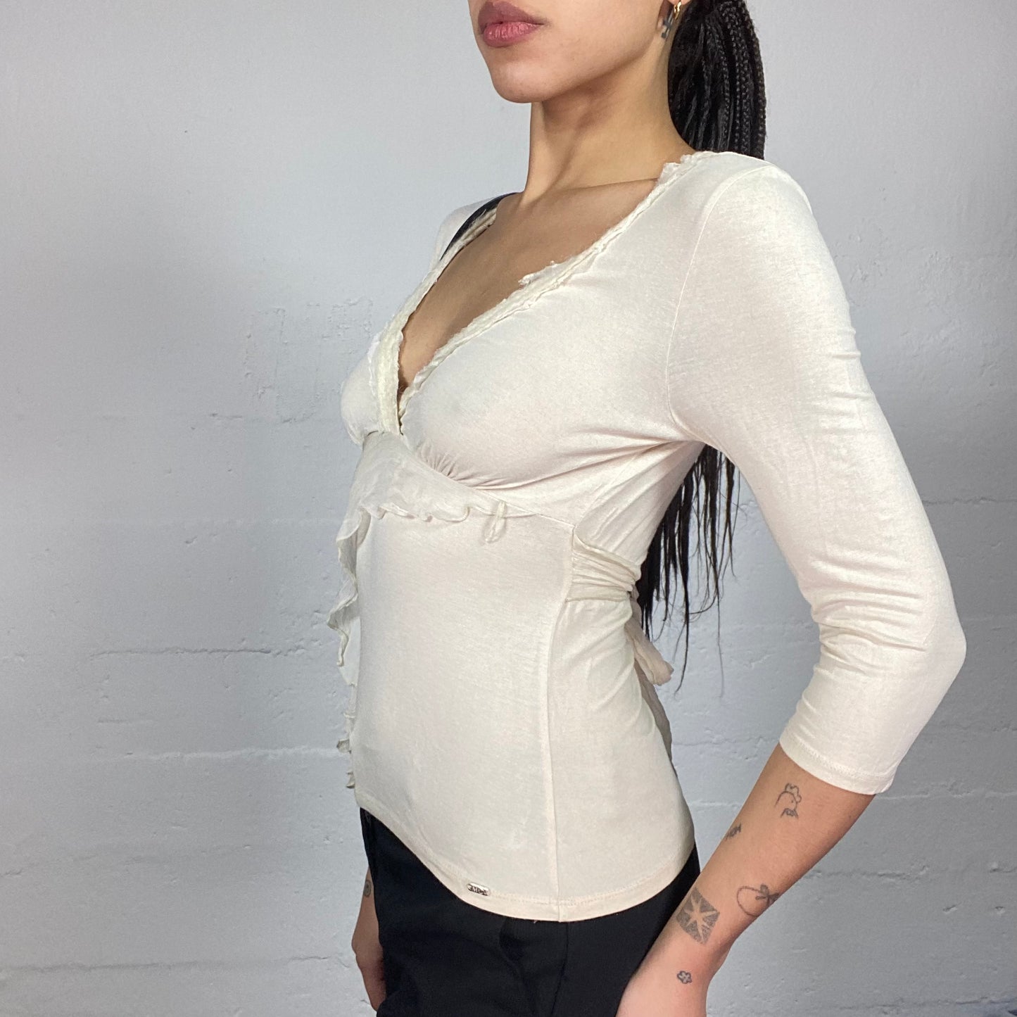 Vintage 90's Coquette Off White Wrapped Frill Top (S/M)