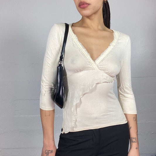 Vintage 90's Coquette Off White Wrapped Frill Top (S/M)