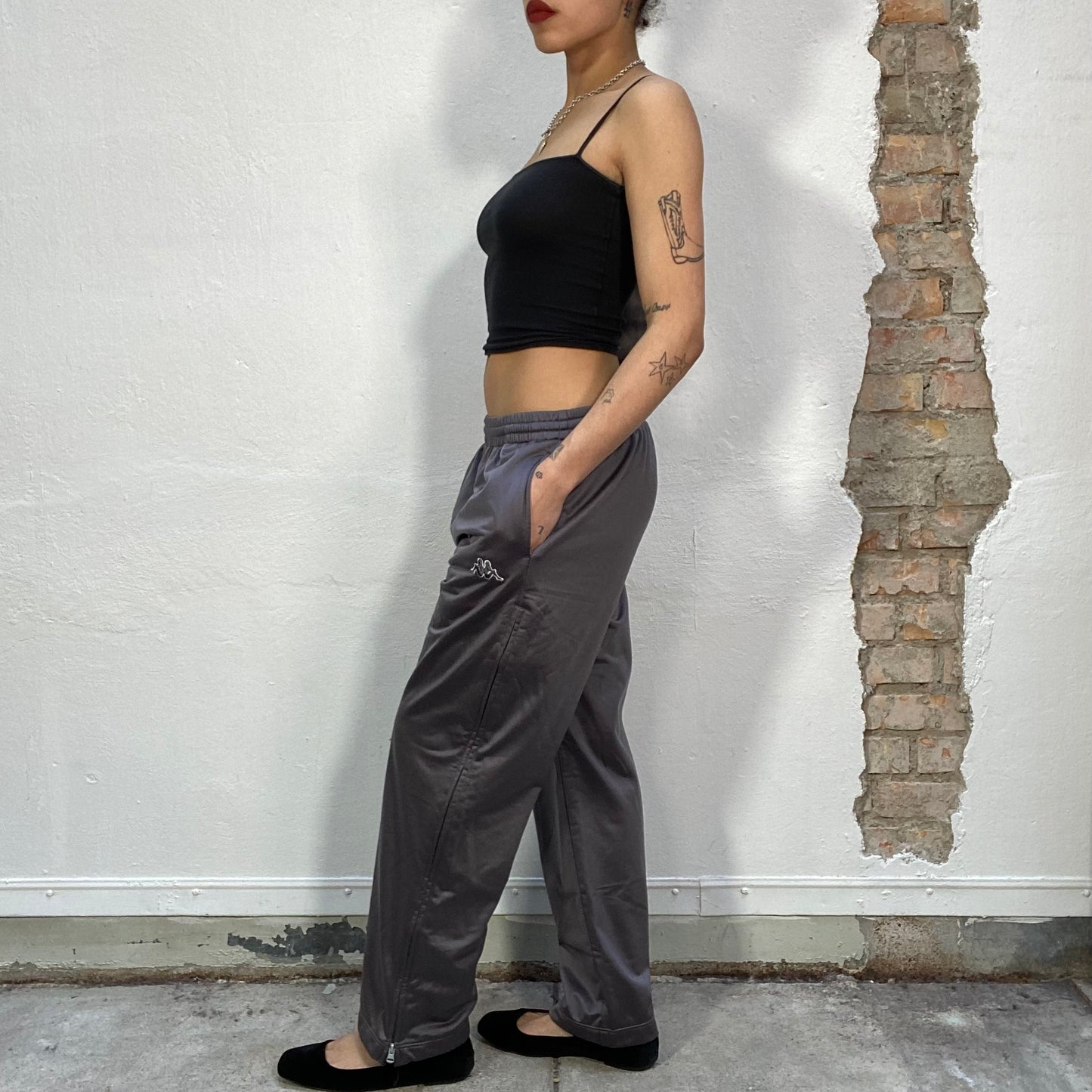 Vintage 90's Kappa Grey Shiny Jogger Pants with Leg Side Zipper (M)