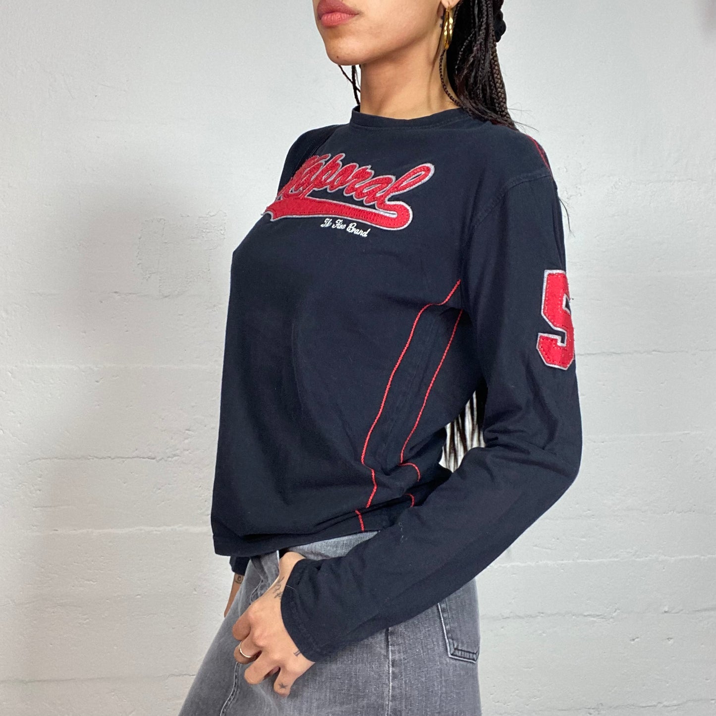 Vintage 2000's Kaporal Sporty Girl Black Sweatshirt with Red Brand Logo Patched (S/M)