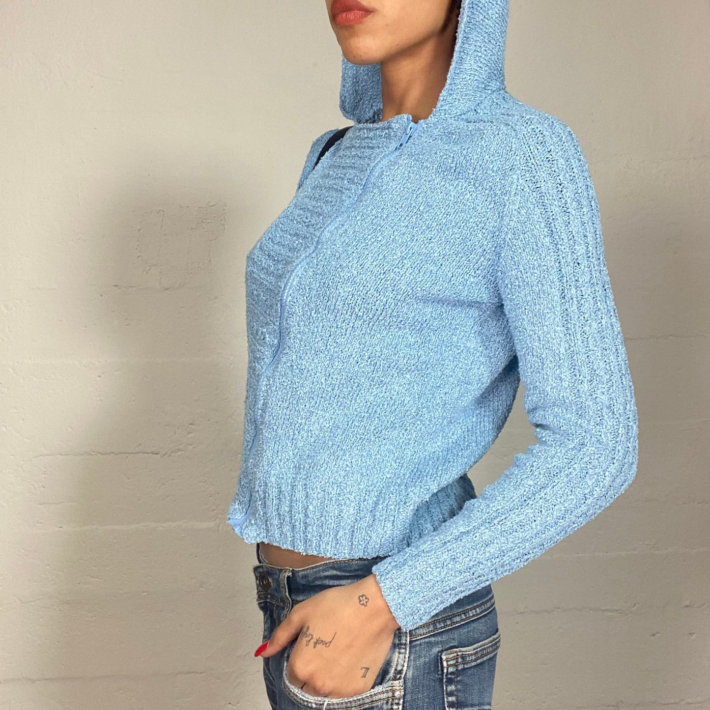 Vintage 2000's Baby Blue Hooded Pullover with Sided Zip Detail (M)
