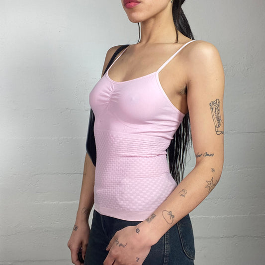 Vintage 2000's Downtown Girl Baby Pink Top with Textured Material Detail (M)
