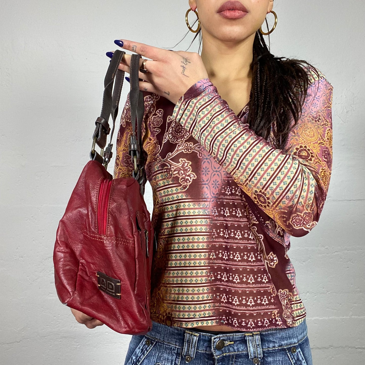 Vintage 2000's Cherry Red Shoulder Bag with Big Pockets Detail