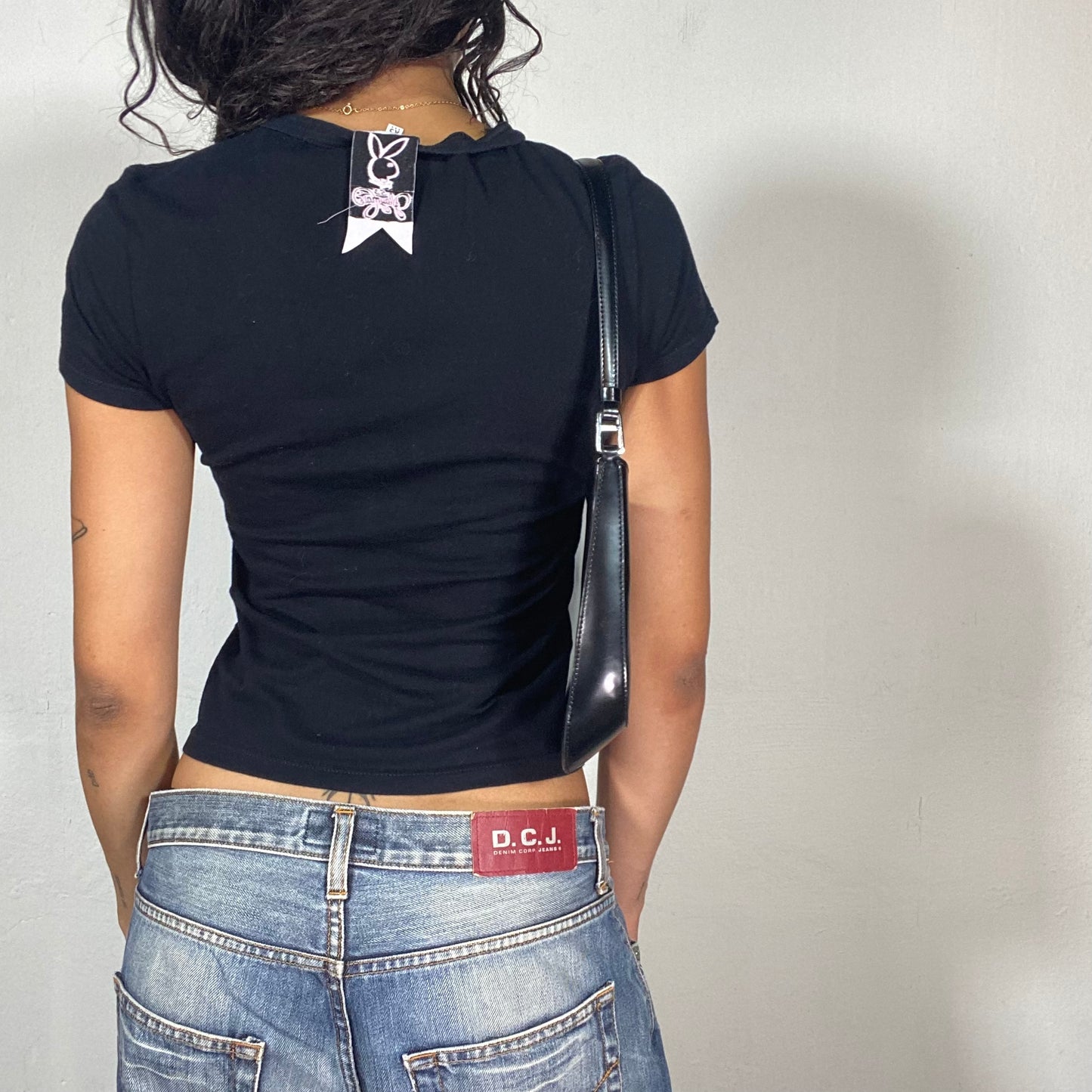 Vintage 2000's Playboy Downtown Girl Black Top with Pink Logo Detail (XS)