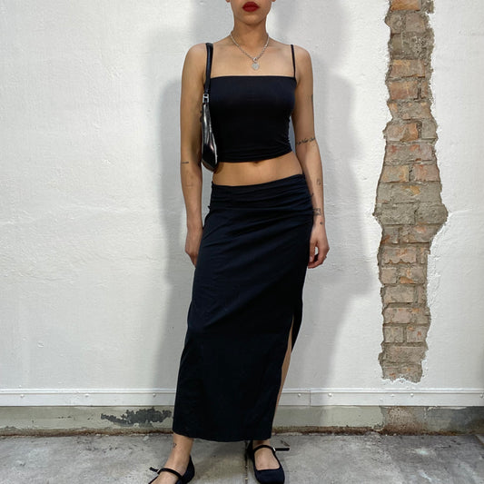 Vintage 2000's Cyber Black Maxi Skirt with Side Slit (S/M)