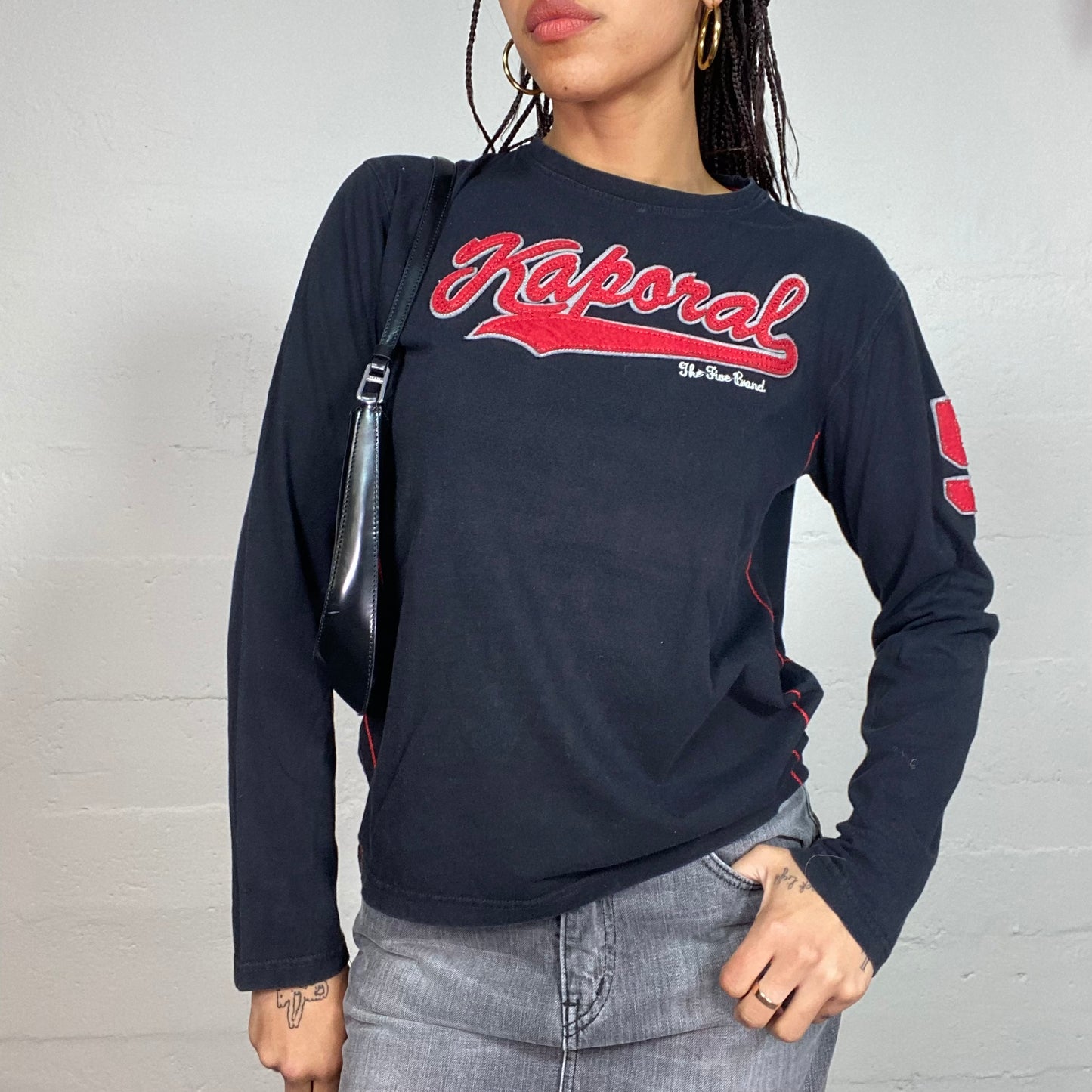 Vintage 2000's Kaporal Sporty Girl Black Sweatshirt with Red Brand Logo Patched (S/M)