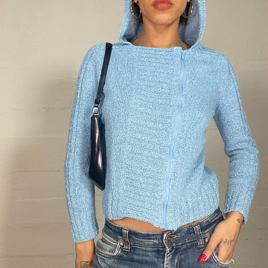 Vintage 2000's Baby Blue Hooded Pullover with Sided Zip Detail (M)