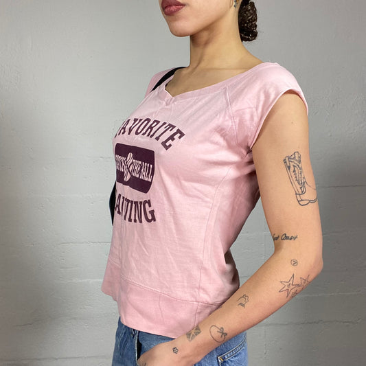 Vintage 90's College Girl Pink Top with "Favorite Training" Print (M)