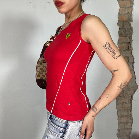 Vintage 2000's Ferrari Red Muscle Tee with Small Logo Patch (S)