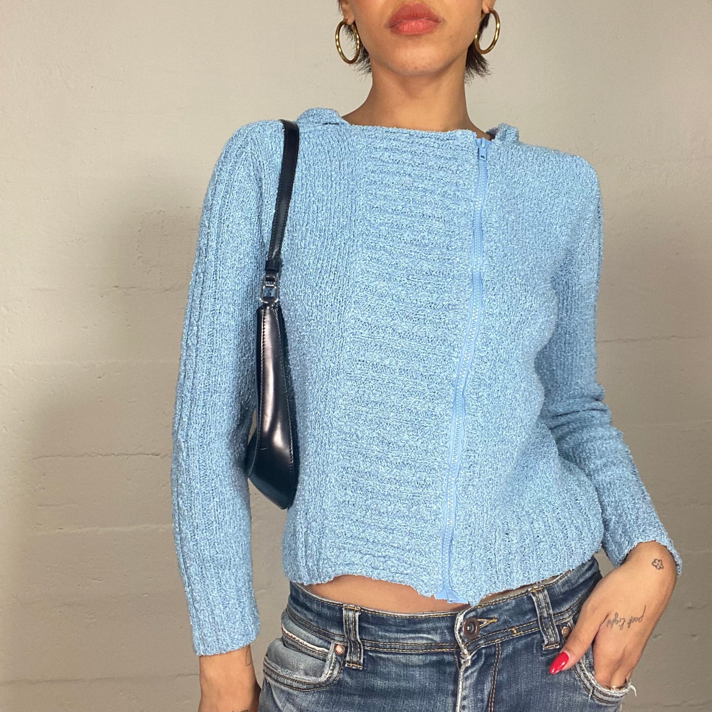 Vintage 2000's Baby Blue Hooded Pullover with Sided Zip Detail (M)