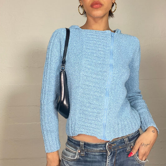 Vintage 2000's Baby Blue Hooded Pullover with Sided Zip Detail (M)